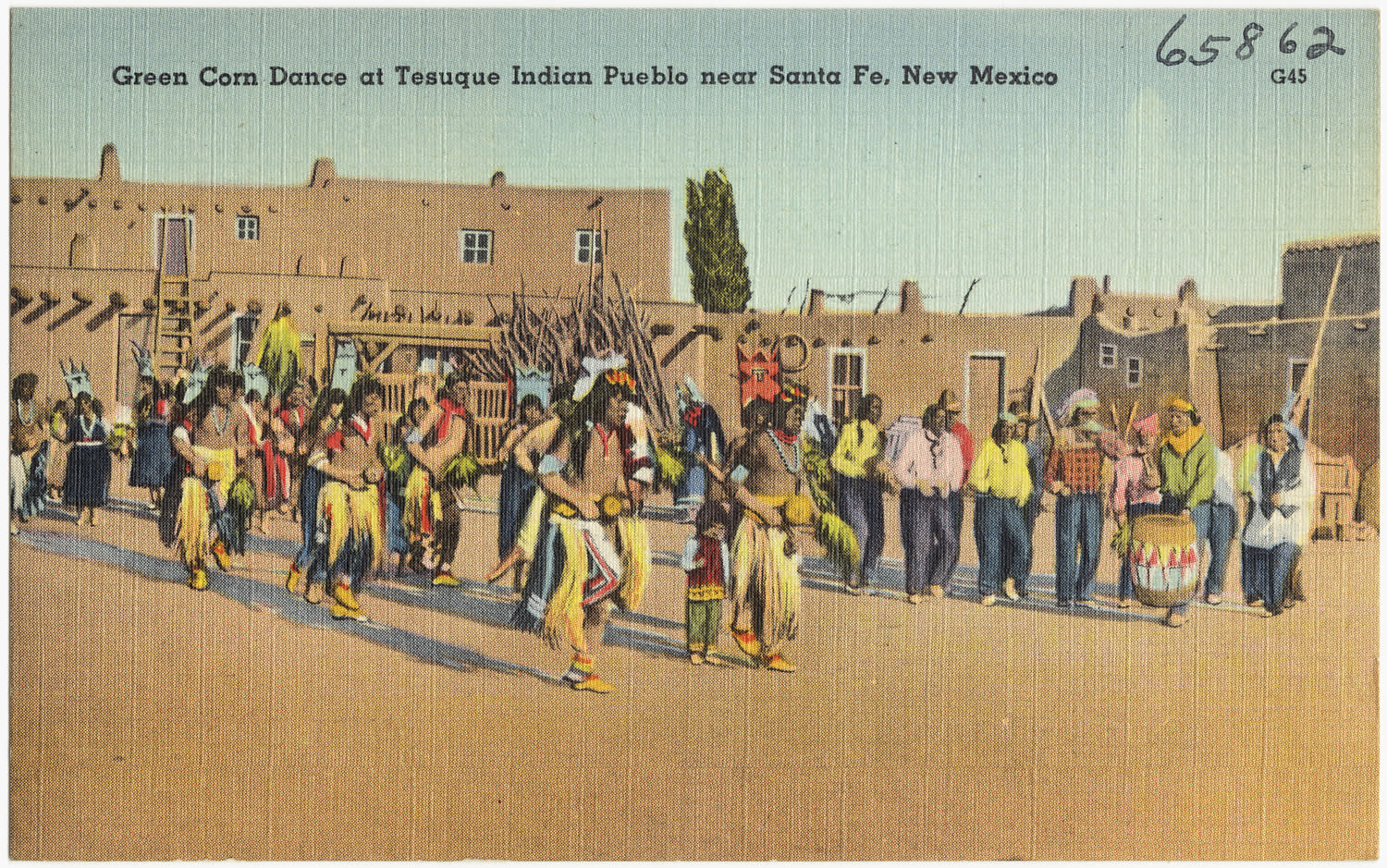 A corn dance on a vintage postcard looks just a corn dance today.