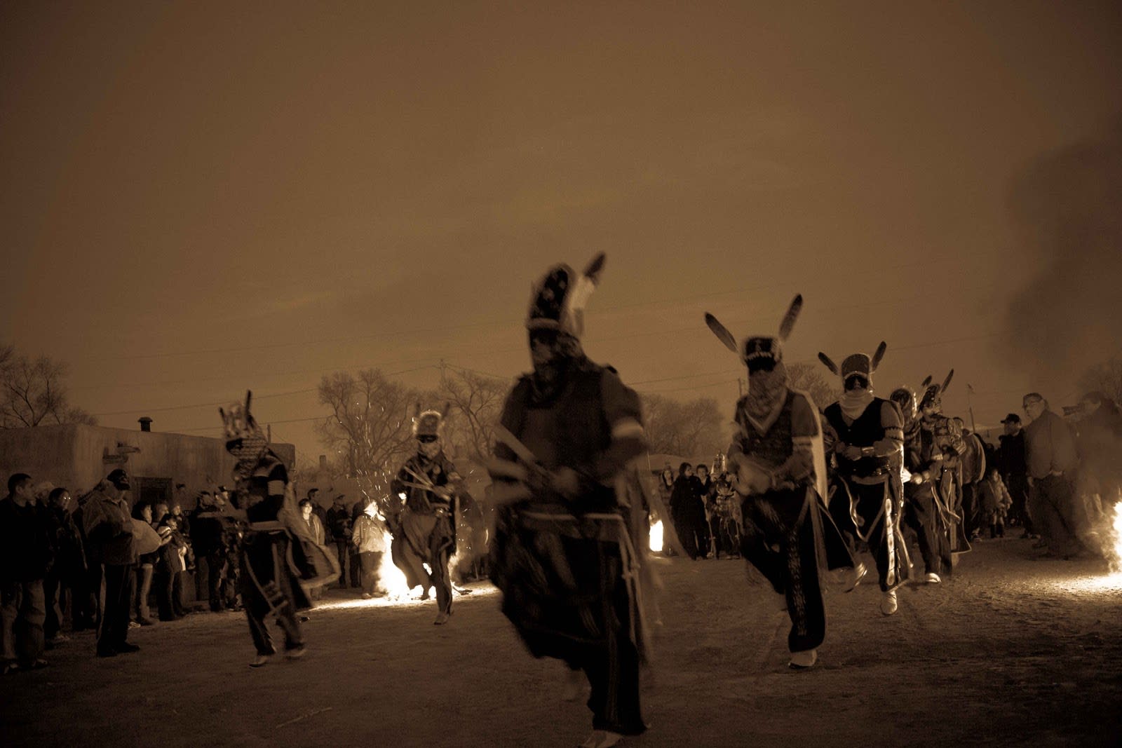 Members of the Ohkay Owingeh Pueblo perform their Vespers Dance.