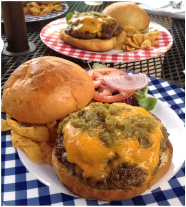 Caffe Greco adds the punch of green to the red, white and blue all-American classic cheeseburger.