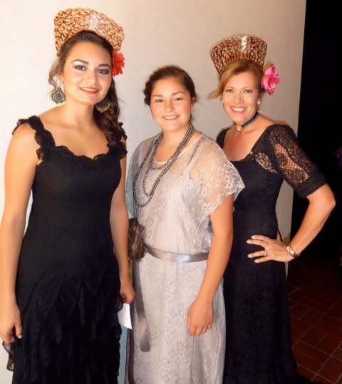 Miranda Anaya, Alayna Montoya and Carla Aragon model some of La Sociedad Folklorica’s collection. (Courtesy of Carla Aragon)