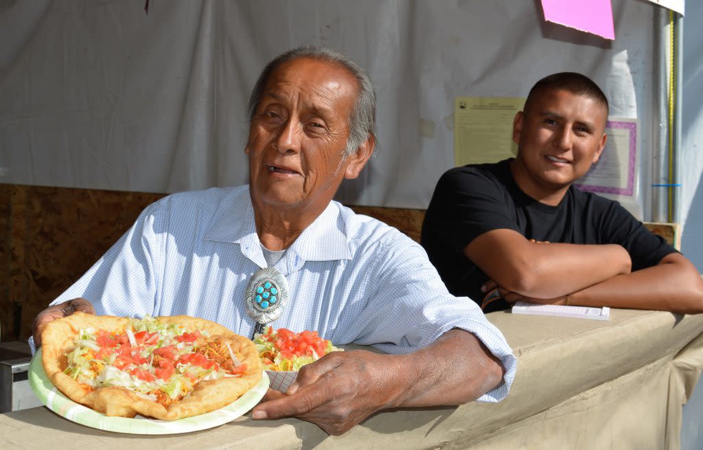 (Indian Taco and Frito Pie Served by Food Vendor at Indian Market)