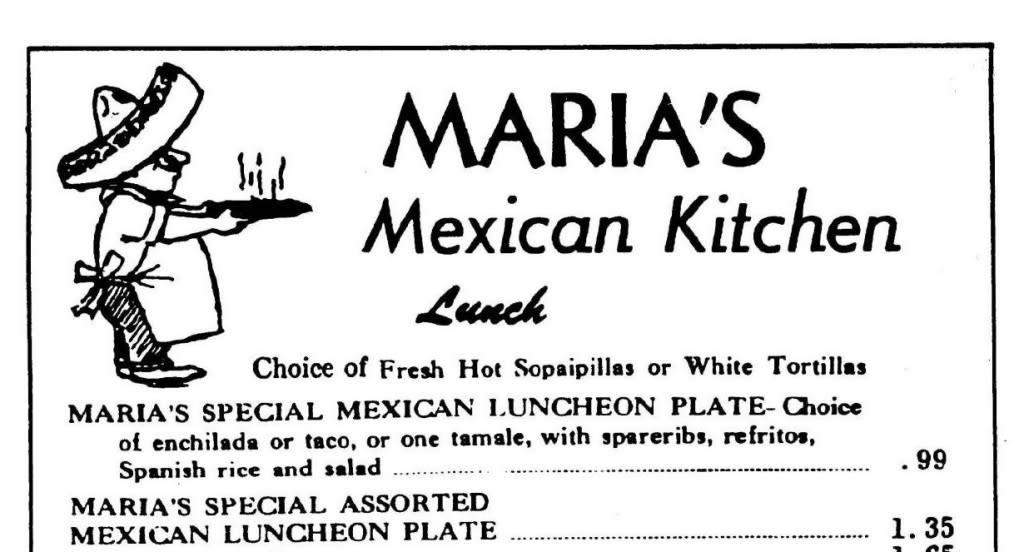 This original menu from Maria’s dates back to 1950. Take a look at those prices! (Courtesy of Al Lucero)