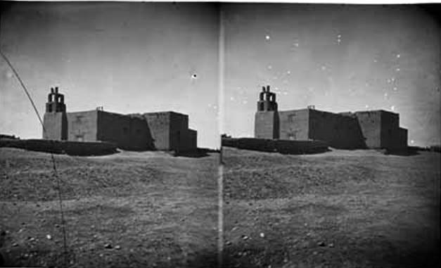 Church of Our Lady of Guadalupe from the Northeast Santa Fe, New Mexico. 1880 (Photo courtesy of the Palace of the Governors Photo Archives. Negative No. 015847)