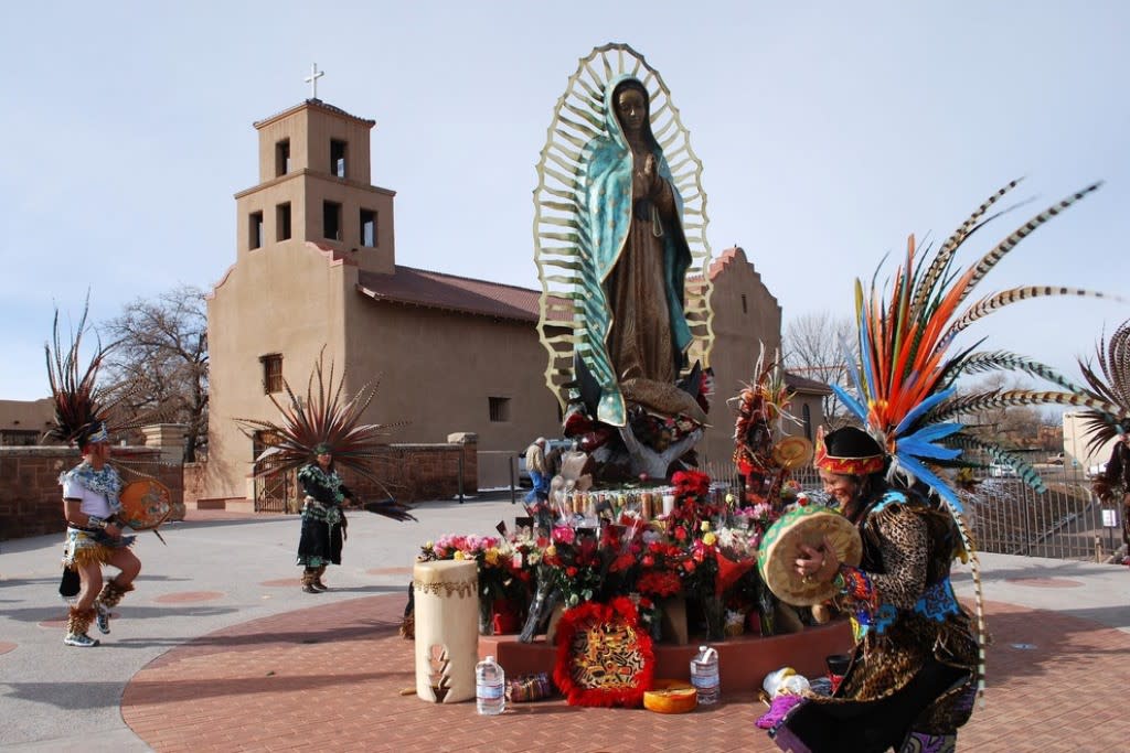 The newest addition to the Santuario de Guadalupe is a 12 foot statue that stands in front. (Photo courtesy of MarkKane.net)