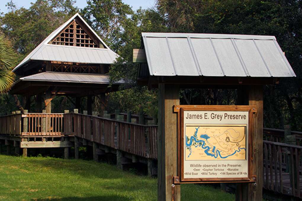 The 80-acre James E. Grey Preserve in New Port Richey offers a variety of amenities such as picnic shelters, restrooms and a boardwalk that leads to a fishing pier.