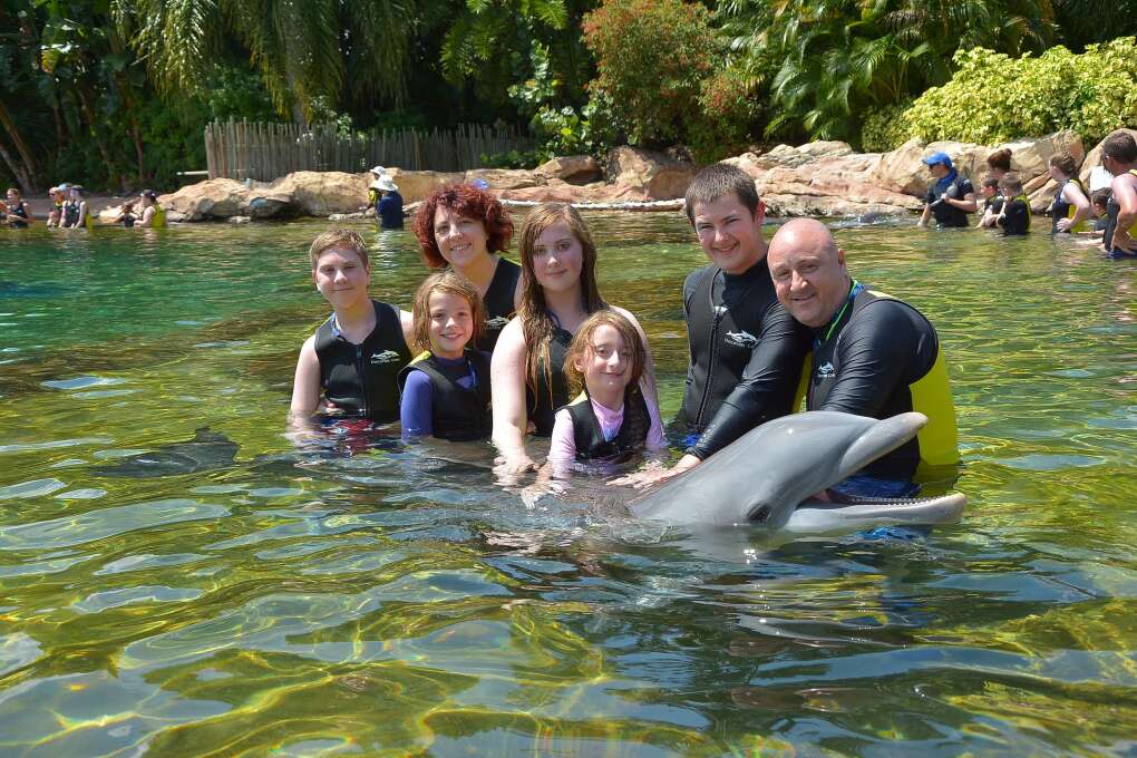 Family swimming with dolphins in Orlando, FL