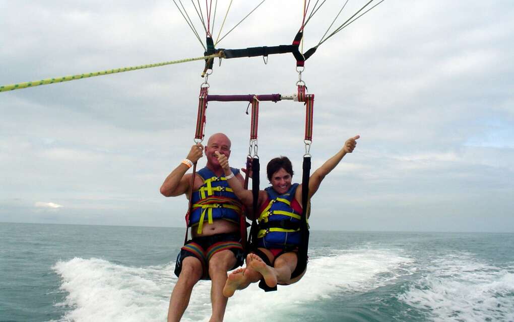 You can enjoy parasailing off of almost any Florida coast. This is my husband Paul and me rising into the air in Key West.