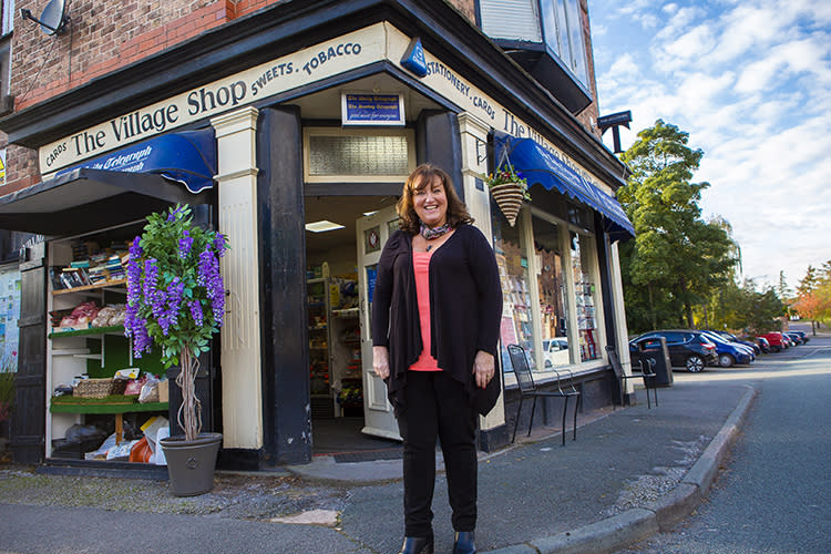 Caroline Cartwright, owner, standing outside The Village Shop in Heswall