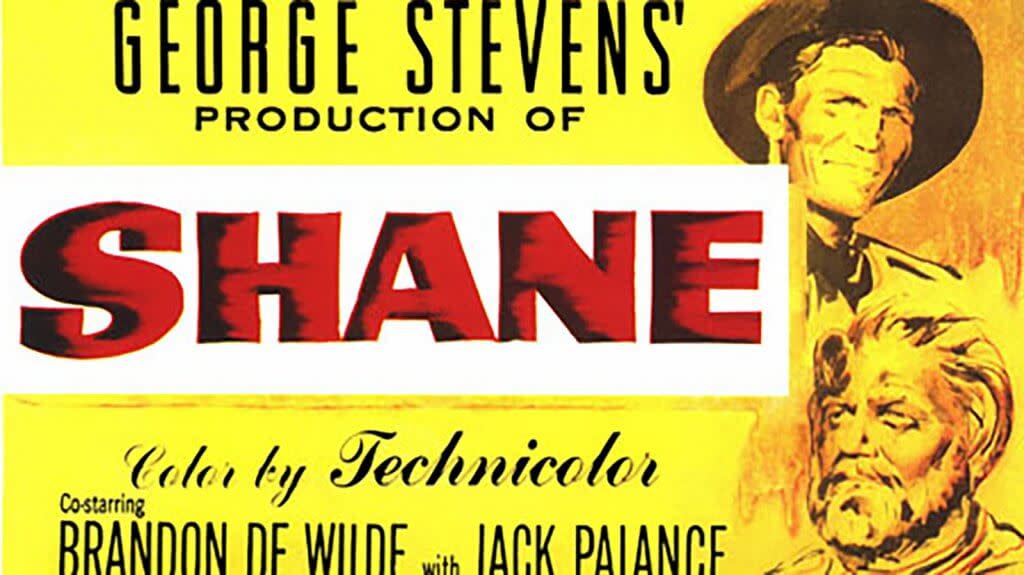 yellow movie preview of Shane, a film made in Jackson Hole, Wyoming