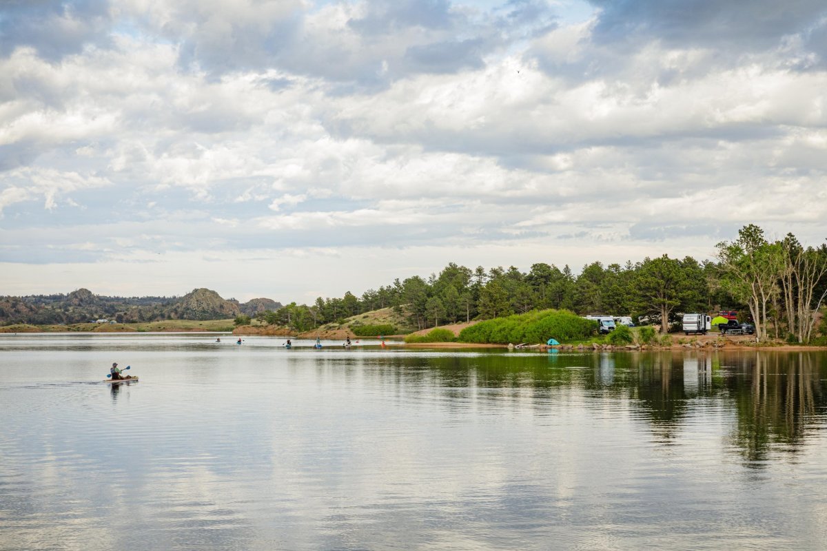 A kayacker out on the water in Curt Gowdy.