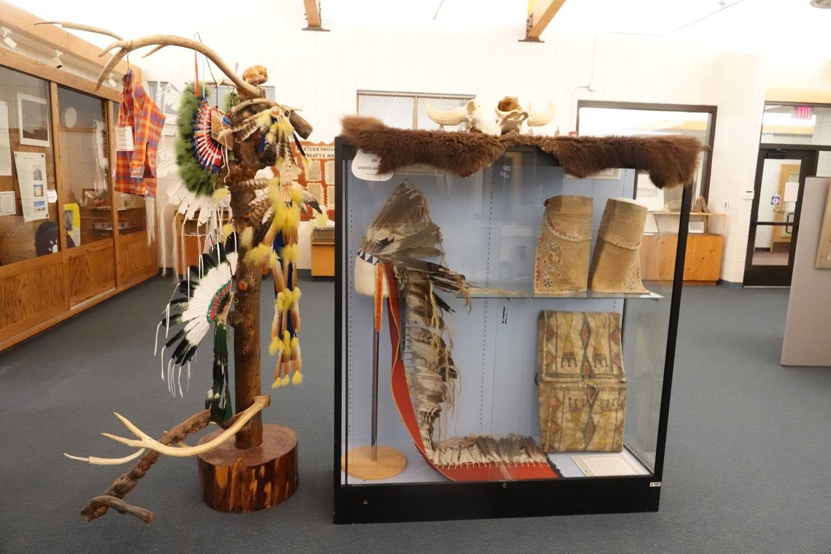 Eastern Shoshone and Northern Arapaho Cultural Centers head dress display.