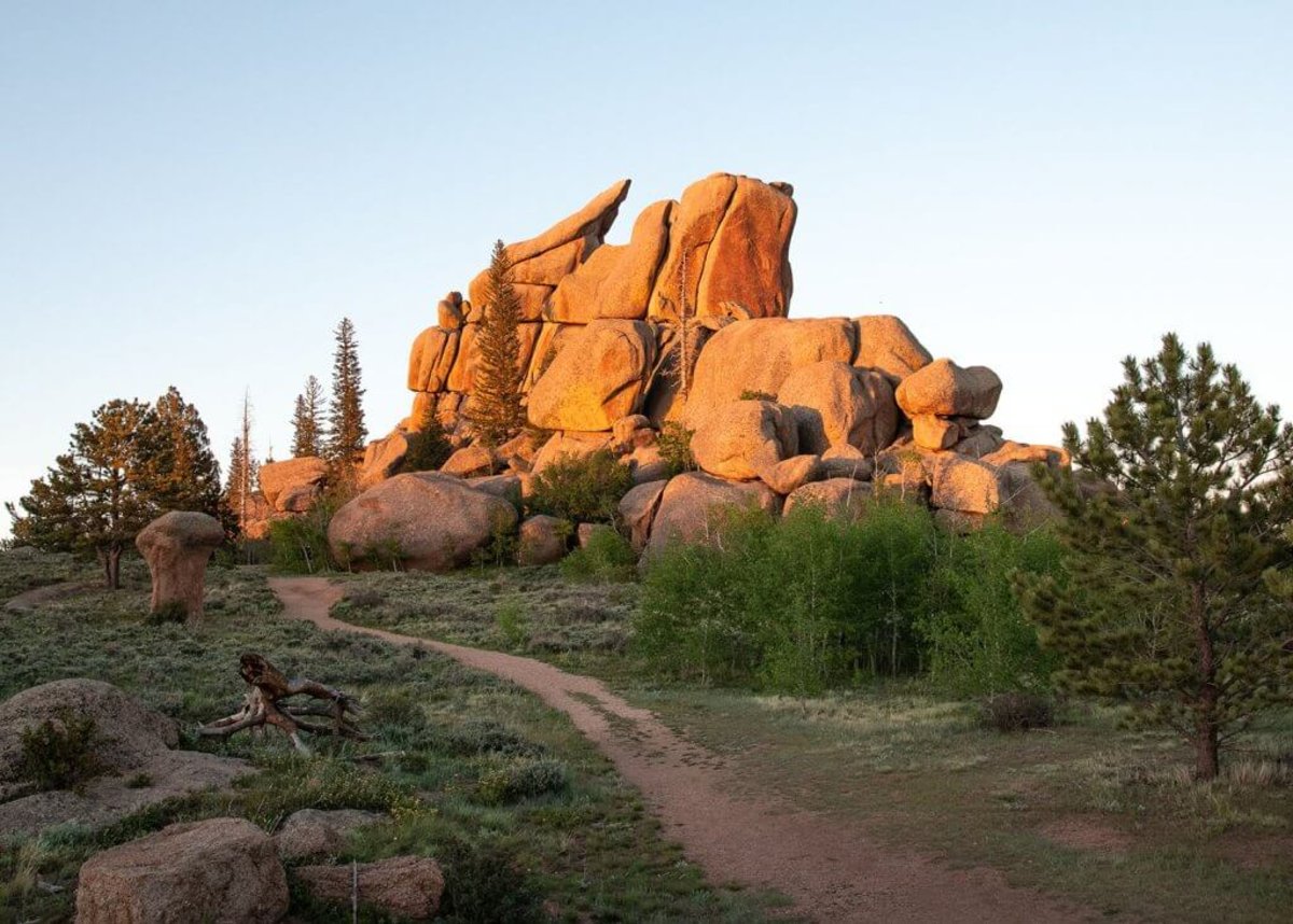 Evening lighting over a rock formation at Vedauwoo Recreation Area