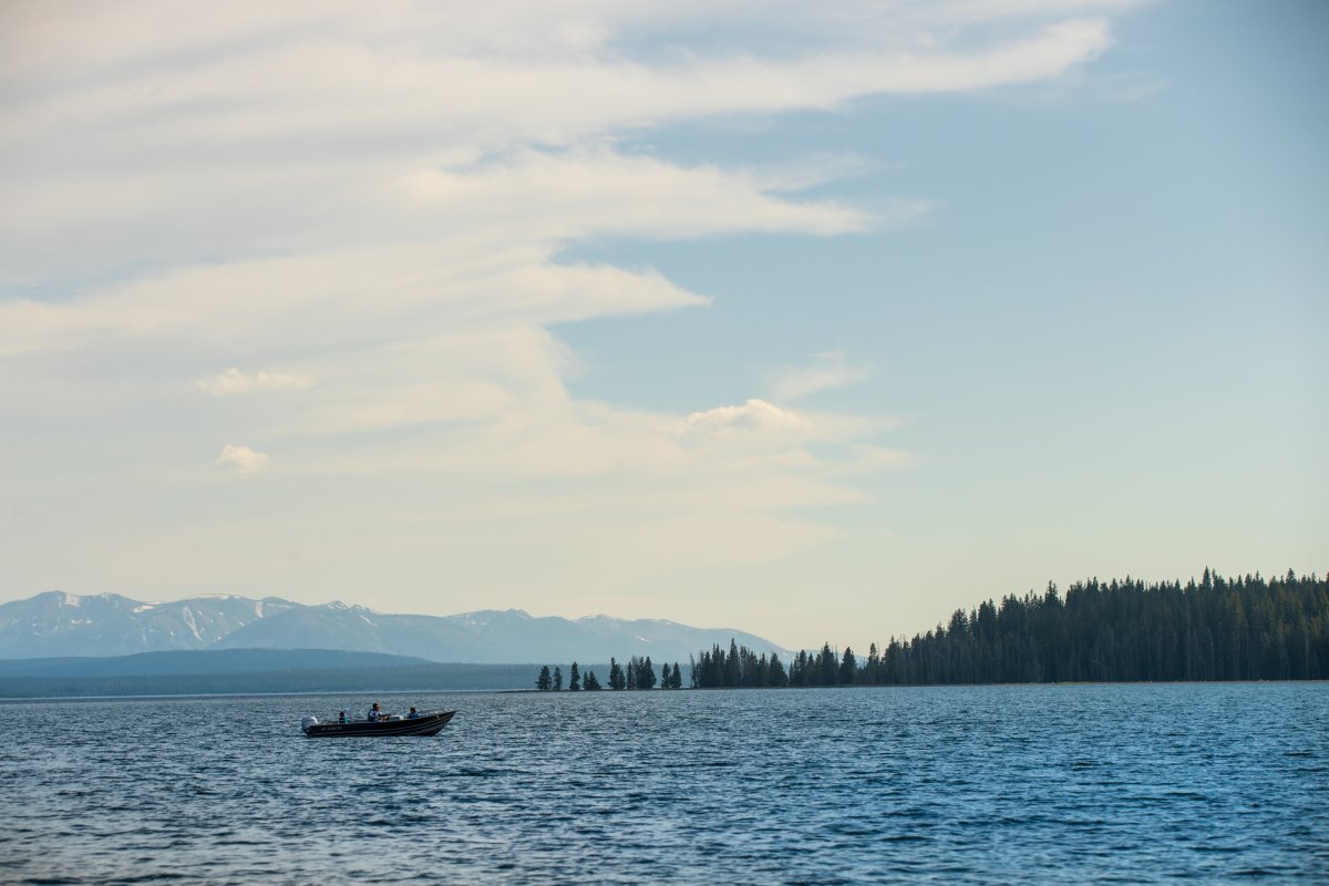 a boat on Yellowstone Lake's surface