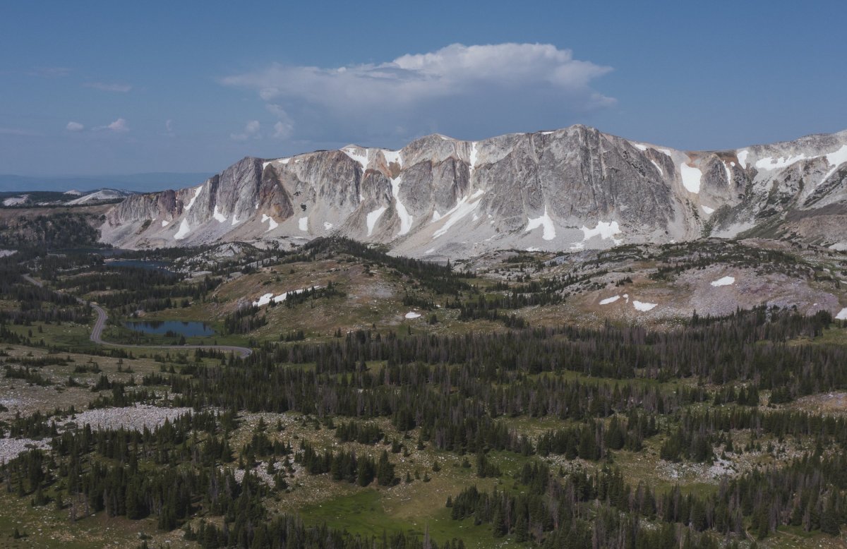 Aerial view of the Snowy Range Scenic Byway and Medicine Bow National Forest