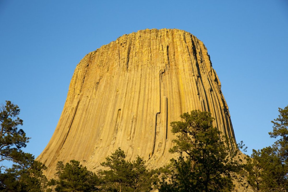 Close up of Devils Tower in Wyoming