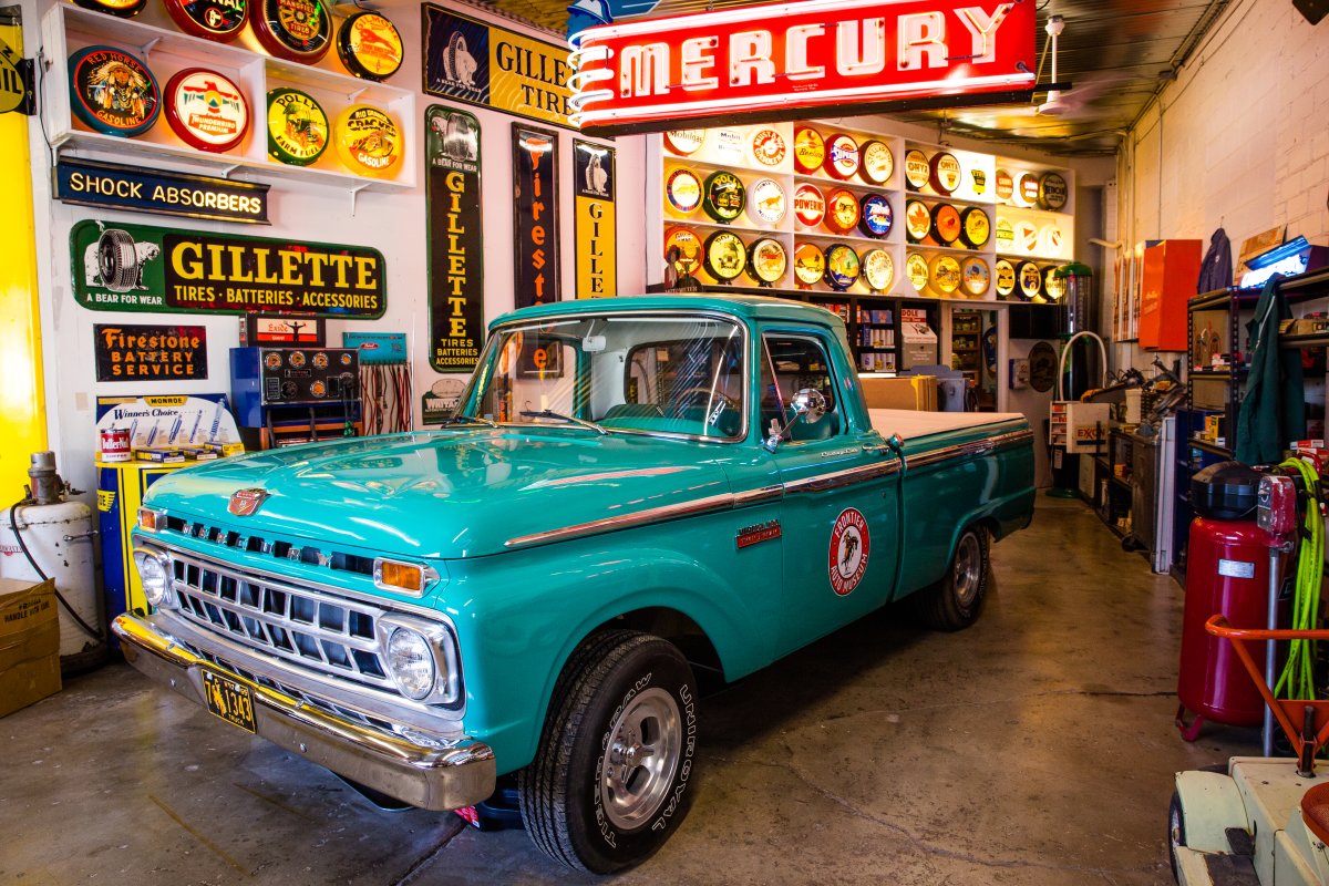 Vintage teal car in the Frontier Auto Museum in Gillette, Wyoming.