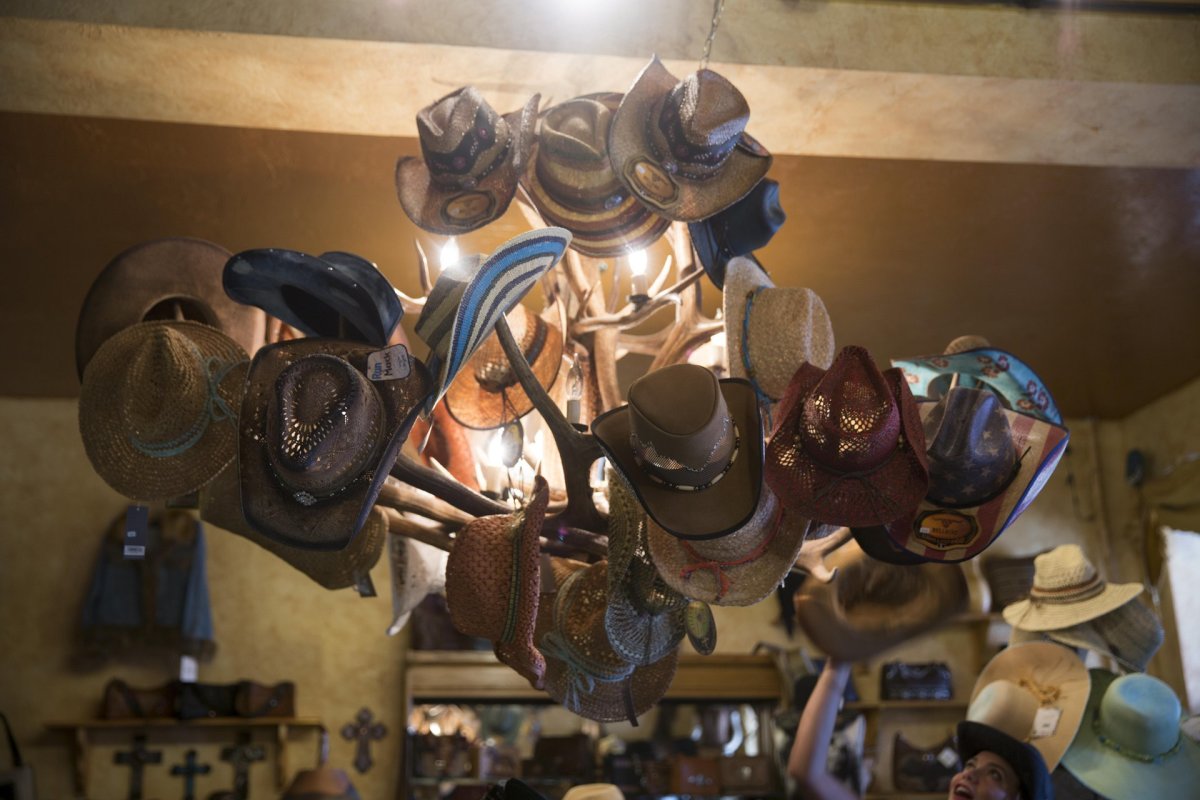 Buffalo Bill's Irma Hotel and Restaurant Cowboy hat chandelier.