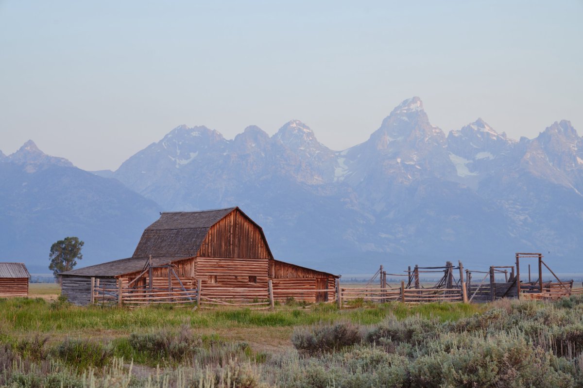 The Barn at Mormon row with the Tetons in the background