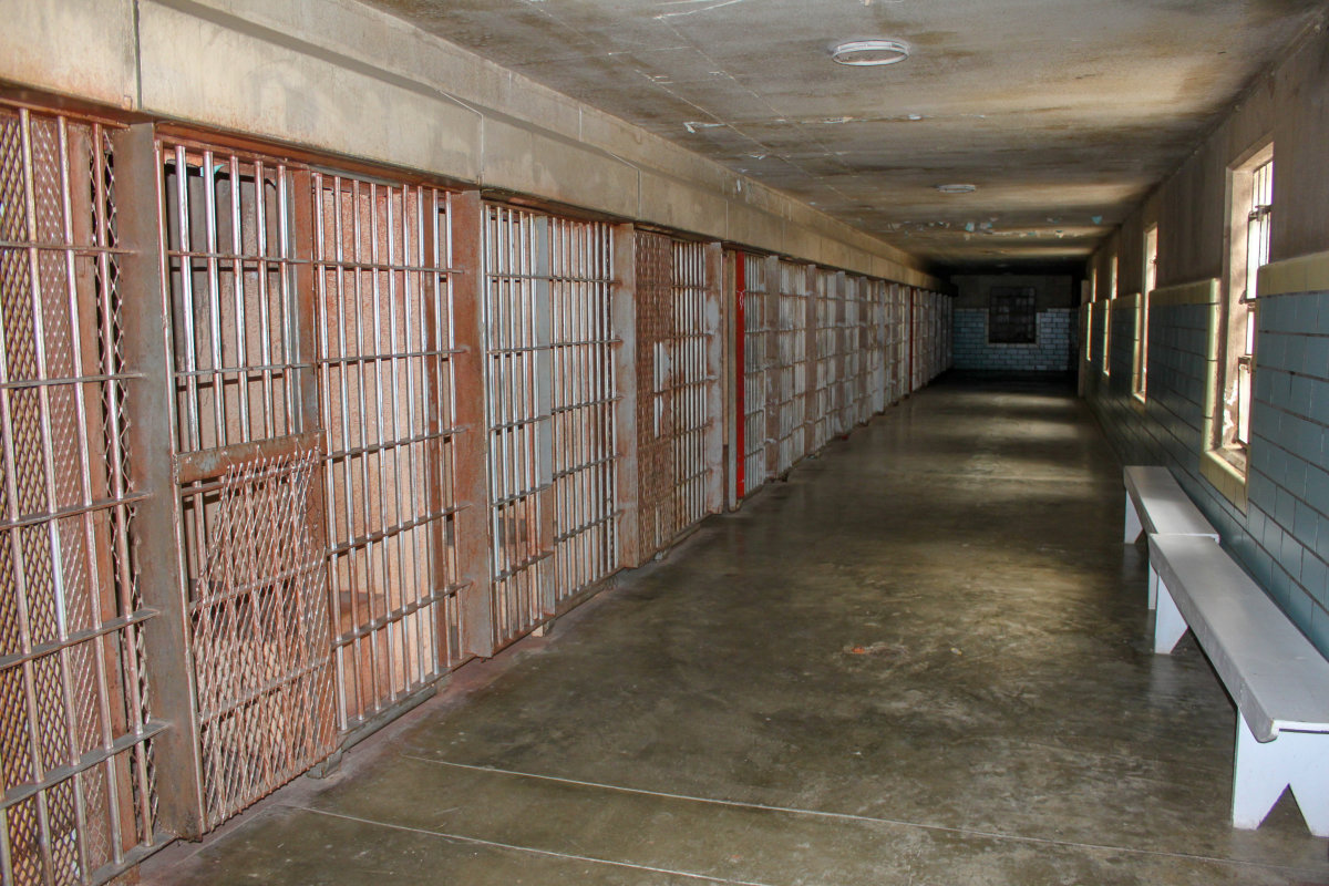 A foreboding prison with bars in Rawlins, a unique place to visit in Wyoming