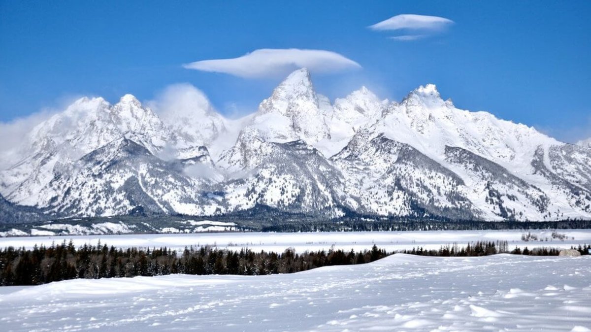 Snowy mountains in Grand Teton National Park 