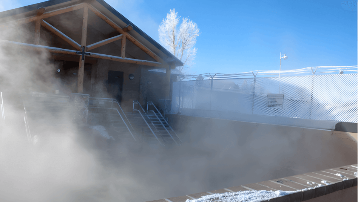The Hobo Hot Springs in Saratoga, Wyoming, inviting visitors to relax and enjoy the natural thermal pools, a thing to do in the area.