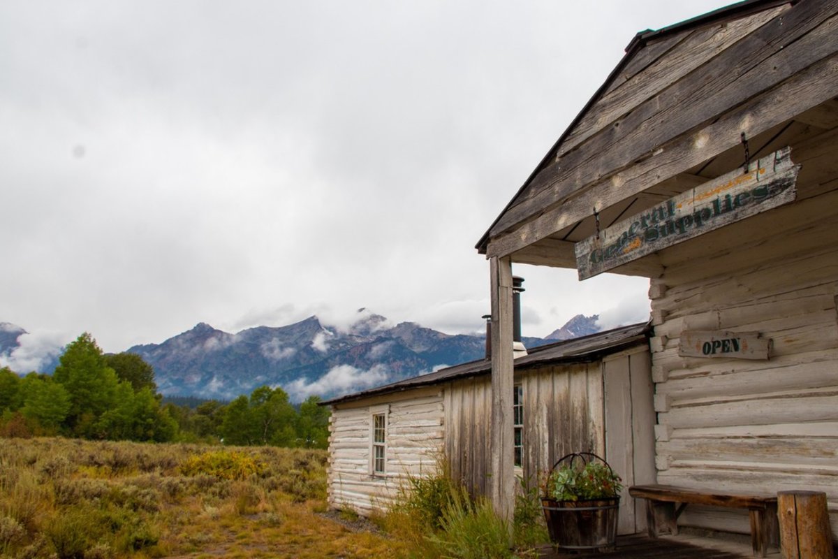 Menors Ferry Historic District with the Tetons in the background.