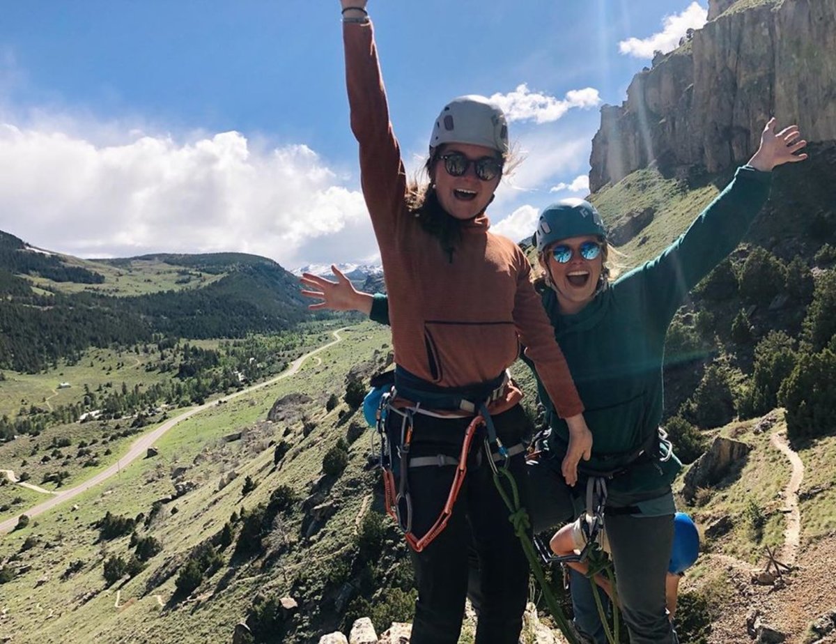 2 women with rock climbing gear in the Wind River Range 