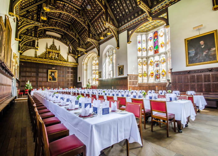 A magnificent, 16th Century building with a hammerbeam roof and fine old linen-fold panelling, a beautiful setting for gala dinners.
