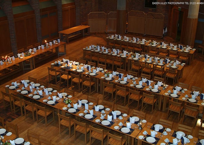 The magnificent, oak-panelled, traditional Dining Hall at Robinson College seats 300 for formal dining and banquets. Its own private Balcony provides the ideal location for reception drinks.  The College cuisine is of a very high standard and has a well-deserved reputation for its quality. The team of young and enthusiastic chefs prepare creative and exciting menus using only the freshest ingredients. The College's style of catering can be adapted to suit any particular requirement. Whatever the function, a wide selection of menus can be provided, including buffets, receptions, dinners and the most elaborate of banquets.