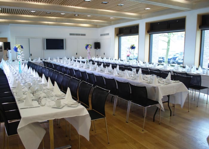 Part of our award-winning Gillespie Centre, the Garden Room is an elegant, contemporary space for dinner. The Garden Room can seat up to 100 diners. Our price for a 3 course dinner with coffee is Â£39.10+VAT or for 4 courses is Â£48.90+VAT.