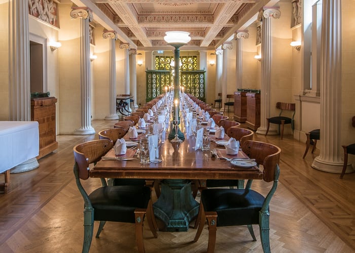The Fellows' Dining Room is located in the Old Courts, our historic and traditional site in the heart of the city centre. The room can seat up to 44 people for formal dining. The Lord Colyton Hall, located adjacent to the Fellows' Dining Room, would provide an excellent venue for pre-dinner drinks. Please note the Lord Colyton Hall is only available from 19:30.