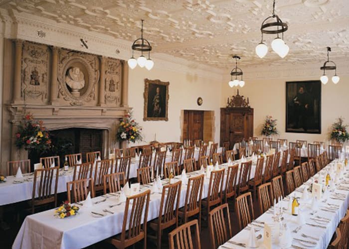 Magnificent and imposing, the Dining Hall makes a superlative setting for a formal dinner with crisp, white linen, gleaming cutlery and attentive service - but lends itself equally well to a relaxed, mix-and-mingle buffet. With its ornate Jacobean-style ceiling, majestic fireplace and stately portraits it will ensure that your event is a truly memorable one!