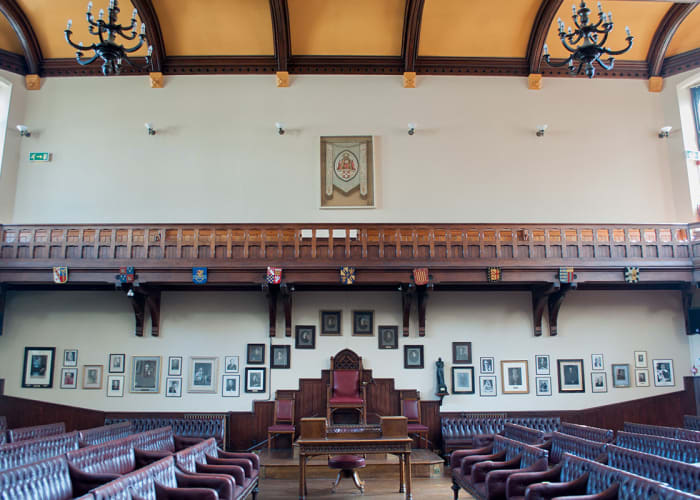 The historic debating Chamber which can host up to 400 delegates, suitable for large conferences and events in Cambridge.
