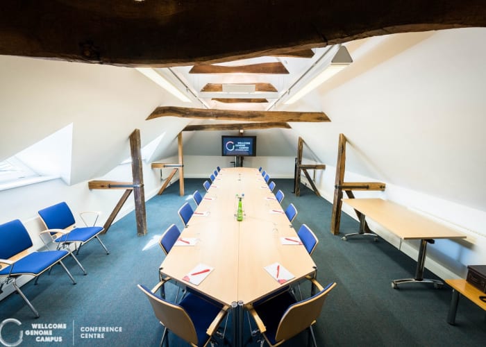 With original oak beam features, this first-floor room is part of the converted stable block and is ideal for smaller meetings or use as a break-out room.

This is the Conference Centreâ€™s second smallest room, which works best laid out in boardroom style.

Natural daylight, natural air ventilation, and air conditioning.