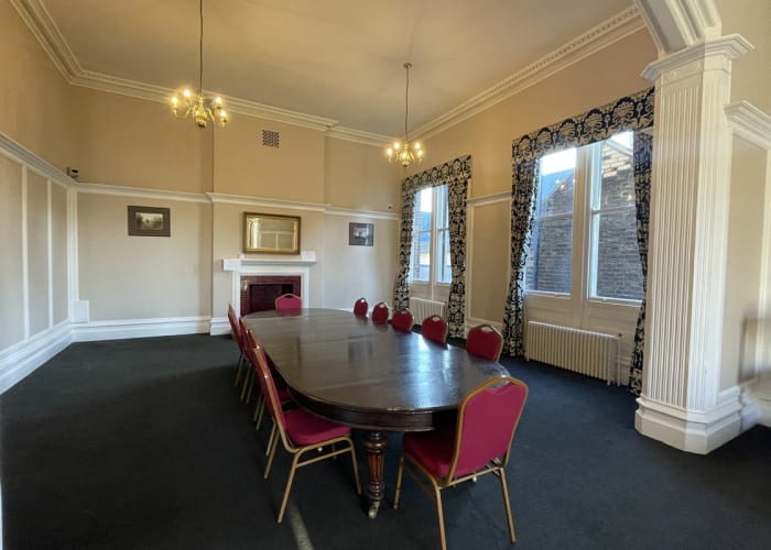 The Kennedy Room at the Cambridge Union Society, set boardroom style, suitable for small meetings, interviews and workshops.