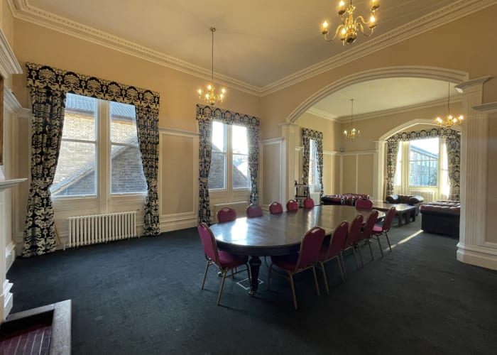 The Kennedy Room at the Cambridge Union Society, set boardroom style, suitable for small meetings, interviews and workshops.