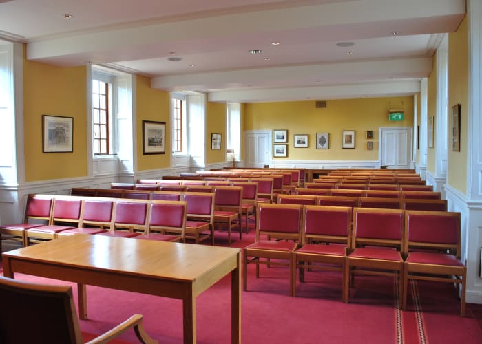 Our refurbished Latimer Room can accommodate up to 90 delegates and has been fitted with a high quality audio-visual system, which includes an LCD projector, electronic screen, audio PA system and microphones.
