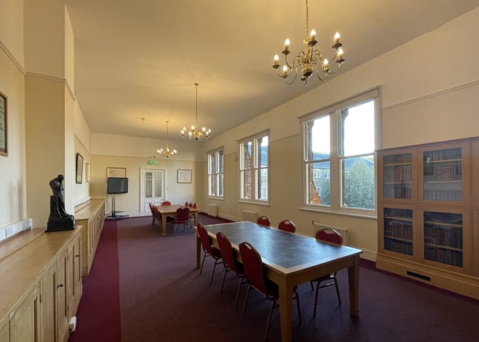 The Snooker Room at Cambridge Union Society, filled with natural daylight, ideal for day meetings.