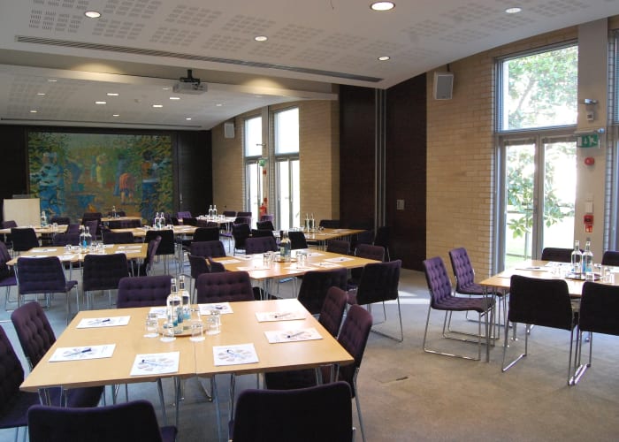 The air-conditioned Vivien Stewart Room has plenty of natural daylight and overlooks the College gardens. The room comfortably seats up to 100 delegates. The room comes complete with user-friendly audio-visual equipment, including a fixed data projector and lapel and roving microphones.
