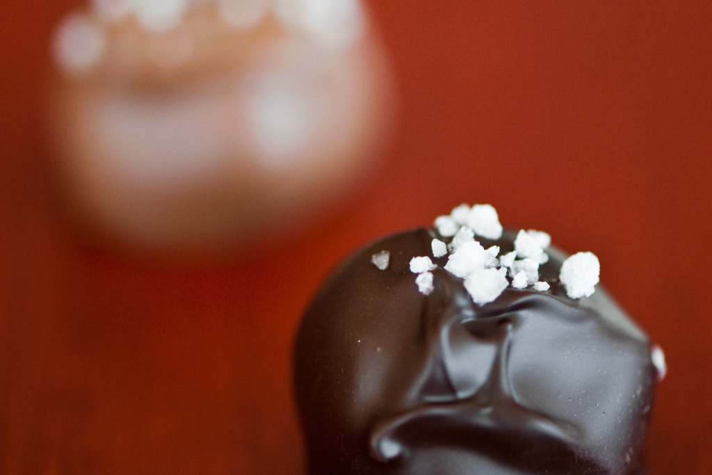 Maine sea salt caramels, in dark & milk chocolate. Photo Credit: Melissa Mullen Photography