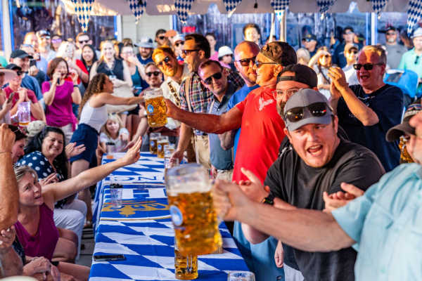 Men in a stein holding competition