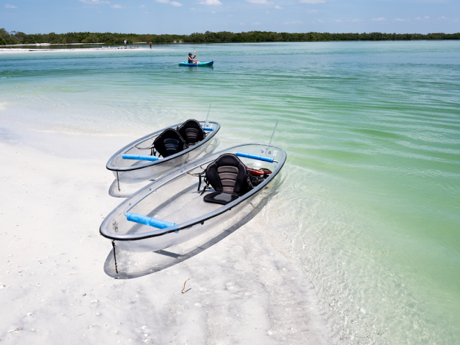 Clear kayaks at Shell Key Beach