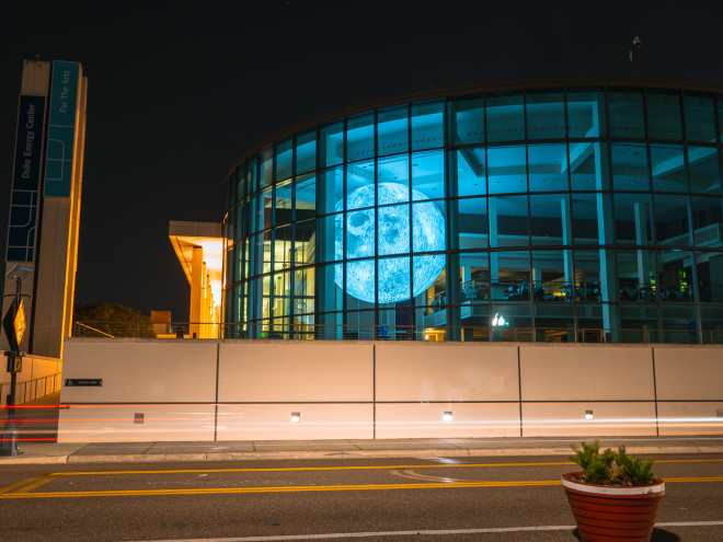 Exterior of Mahaffey Theater at night