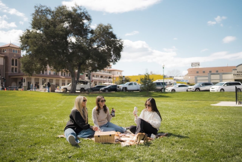 Group of friends having picnic in Sunken Gardens Atascadero, CA