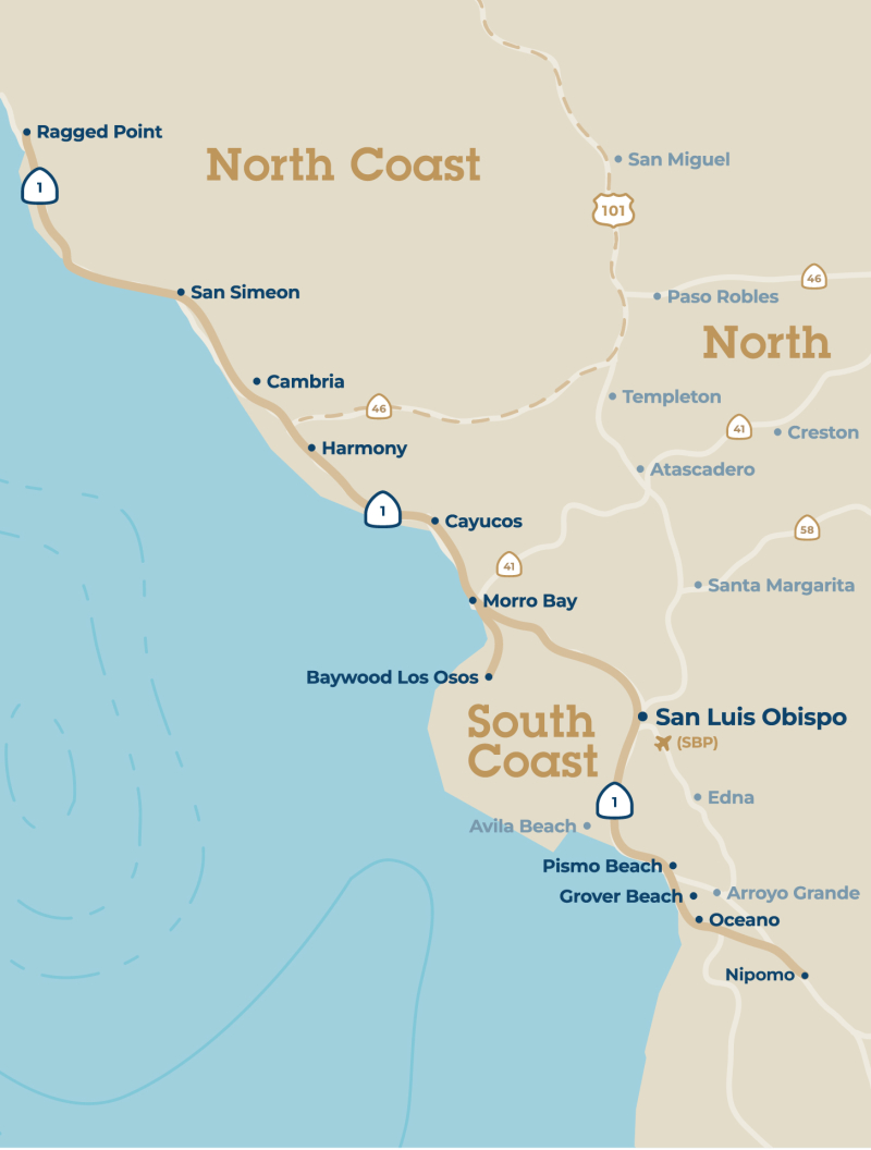 Map of the Highway 1 Roadtrip in San Luis Obispo County, California