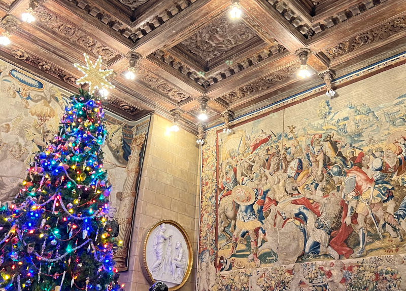 Christmas tree at Hearst Castle Holiday Twilight Tour