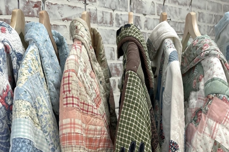 Calico Remade Jacket Repurposed on rack