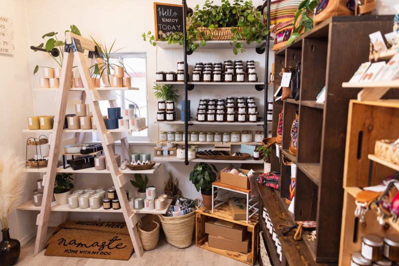 Displays of candles and goods at The Mayan Collective