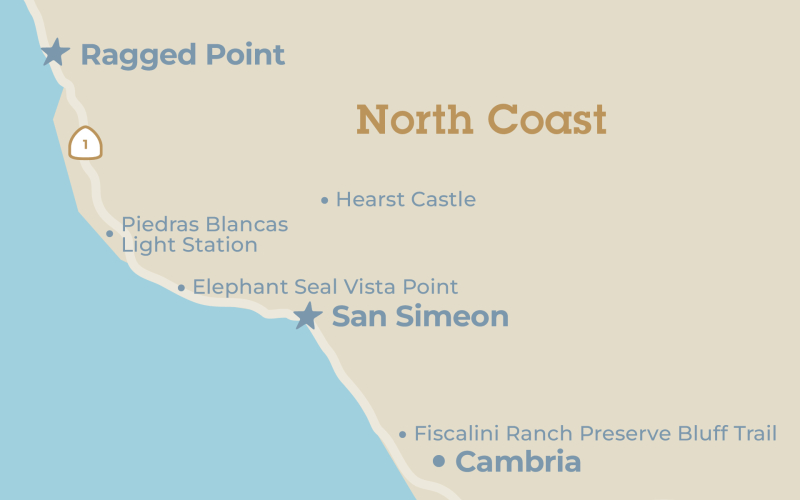 Area Map of San Simeon and Ragged Point on Highway 1 in San Luis Obispo County, California
