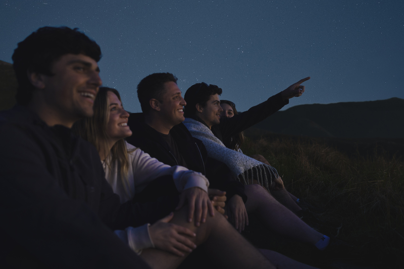 Group of people looking up at the starry sky